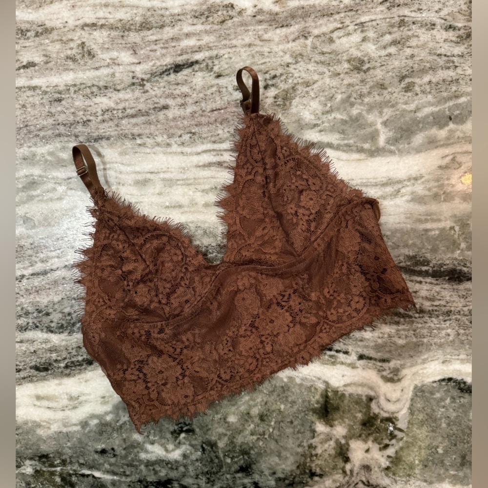 Brown Lace Crop Top Tank Top Size Large